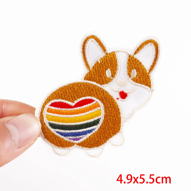Patch of a dog with a rainbow heart on a white background