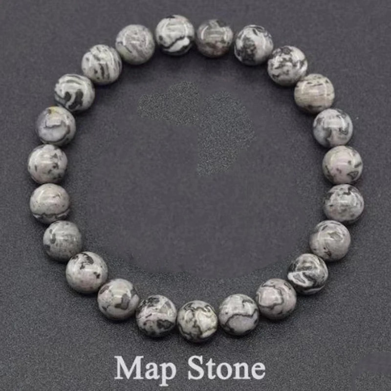 Map stone beaded bracelet on a dark background