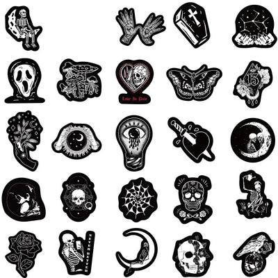 Collection of black and white tattoo designs on a white background