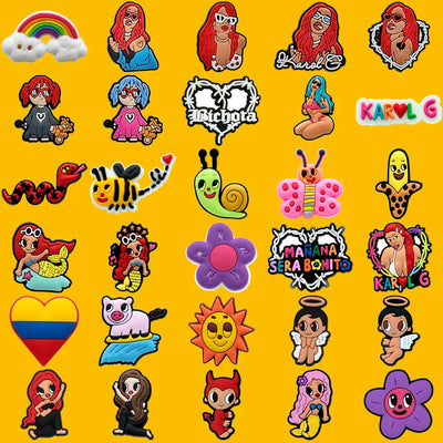 🌈50pcs Karol G Shoe Charms – Mermaids, Hearts, Butterflies & “Mañana Será Bonito” Icons for Clogs