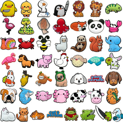 🦆50pcs Animal Shoe Charms – Cute Cats, Dogs, Ducks & More for Crocs, Sandals & Clogs