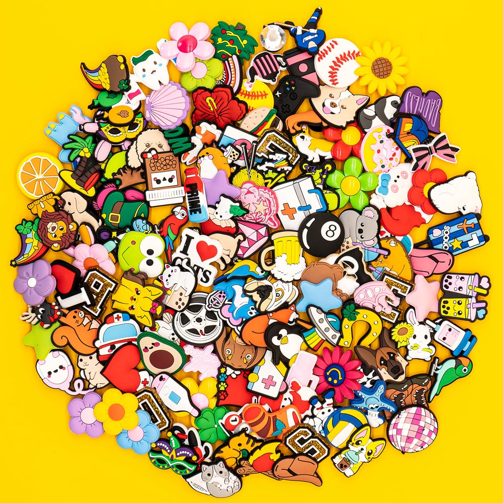 🌈20/50/100pcs Kawaii Shoe Charms – Random Cartoon Animals & Cute Icons for Crocs, Clogs & Bags