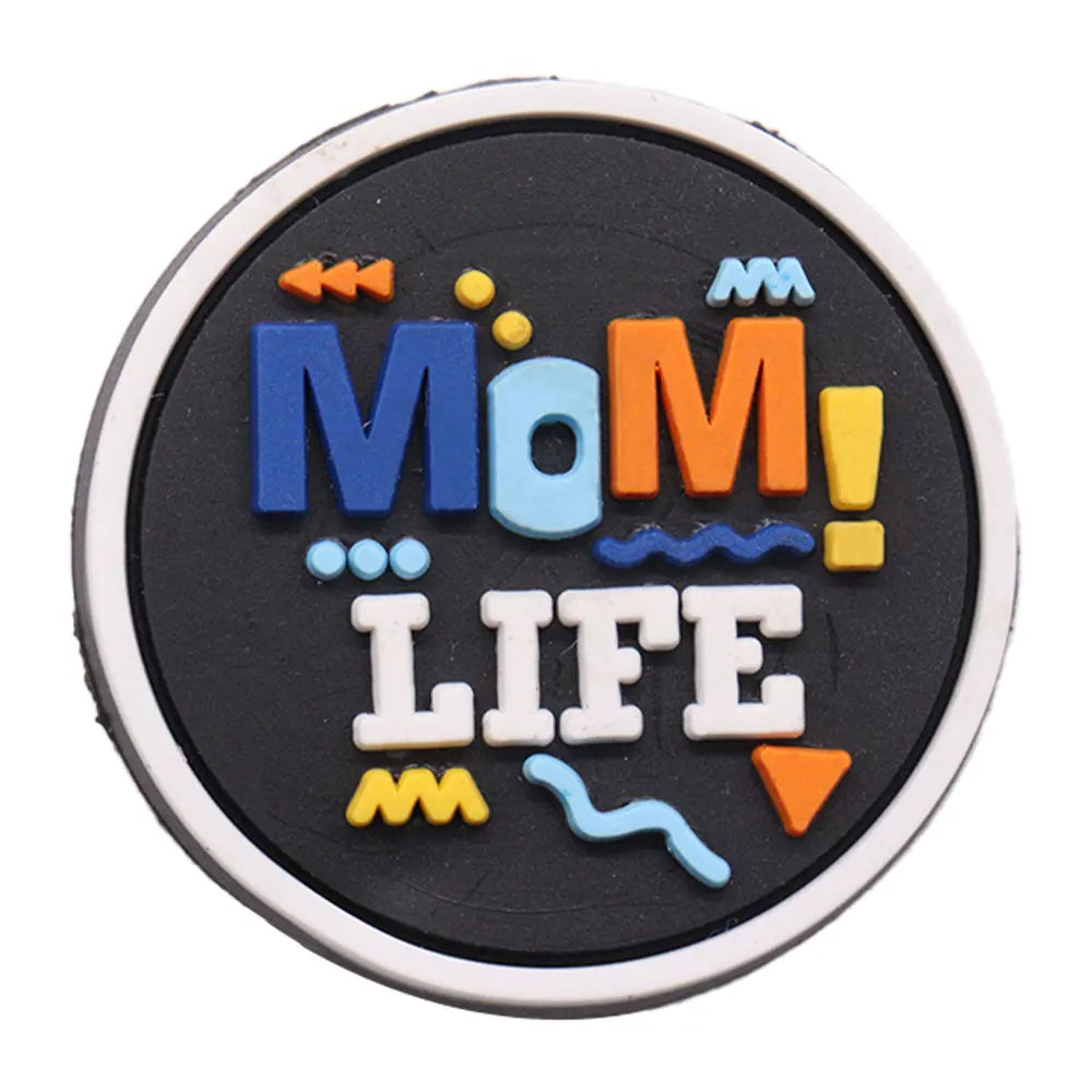 Round charm with colorful text &