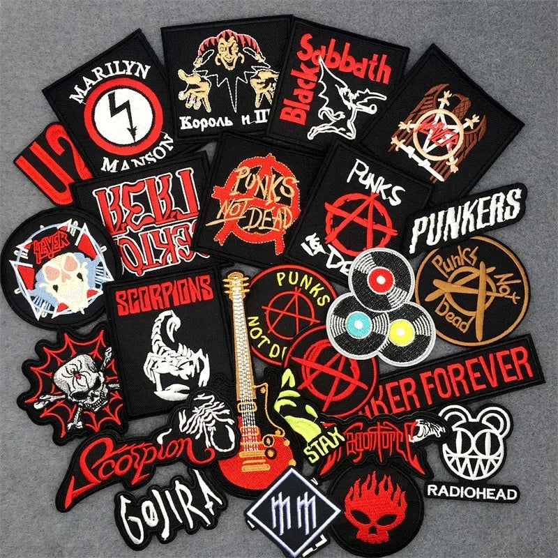 🤘25pcs Punk Rock Band Patches – Iron-On Embroidered Mix for Jackets, Jeans, Bags