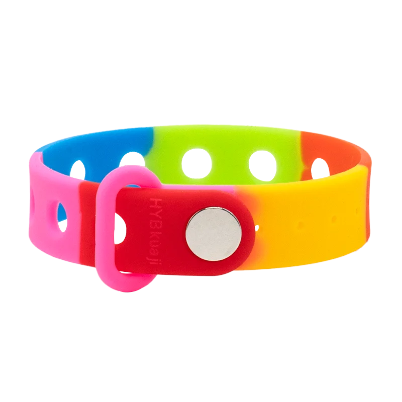 Colorful wrist band with a metallic buckle on a white background