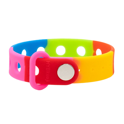 Colorful wrist band with a metallic buckle on a white background