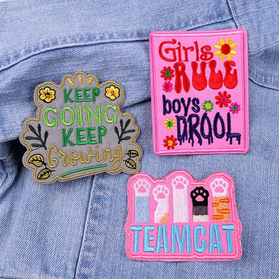 🐱 Cat & Quote Iron-On Patches – Fun, Feminist & Floral Designs