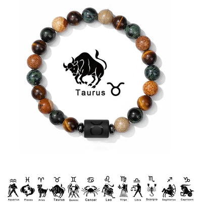 Bracelet with Taurus symbol and zodiac signs below on a white background