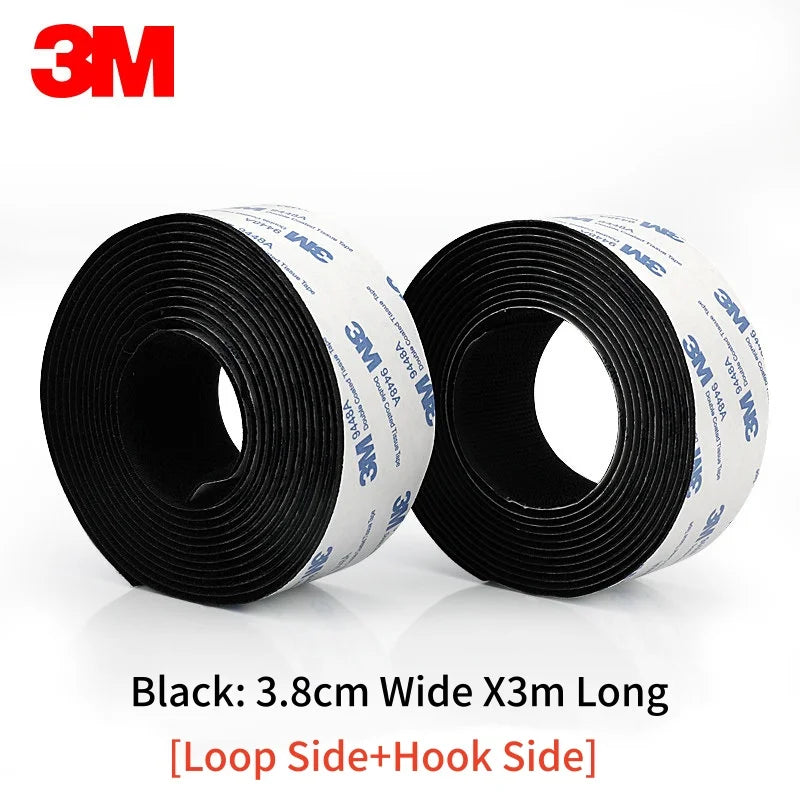 Two rolls of 3M black Velcro  tape on a white background 3.8cm x3meters