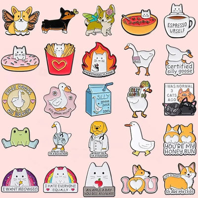 🐾10/20/30Pcs Cute Animal Enamel Pins – Funny Dogs, Cats, Ducks, and More