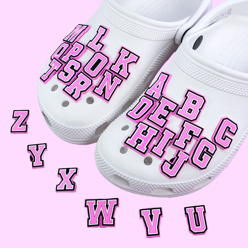 🔡26PCS Alphabet Shoe Charms – A–Z Letter Pins in LED, PVC & Metal for Clogs & More