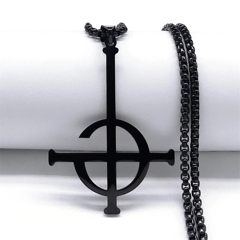 Black pendant necklace on a white background