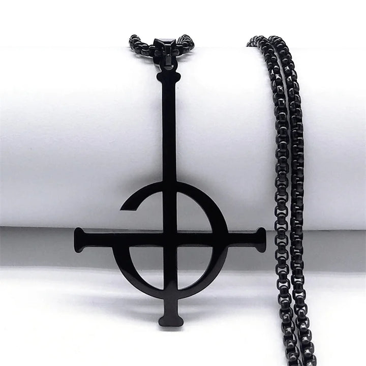 Black pendant necklace on a white background