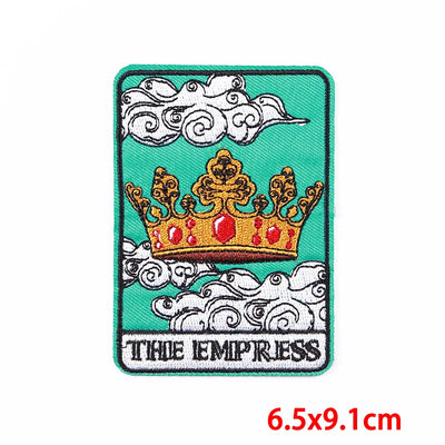 Tarot card patch with a crown and 'The Empress' text on a green background