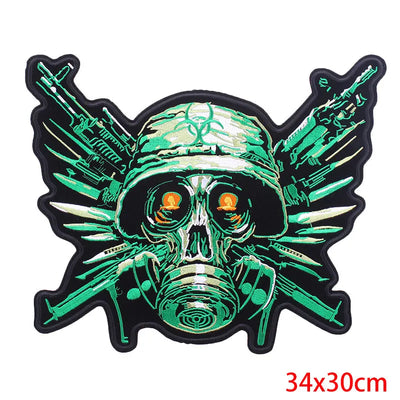 Skull with gas mask and crossbones design on a white background