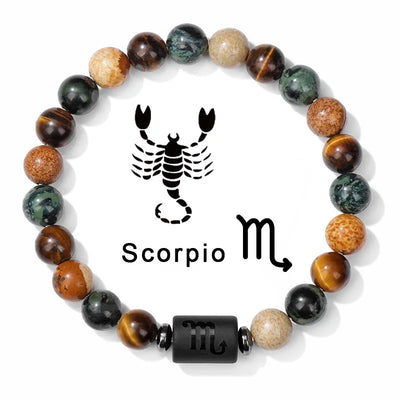 Scorpio zodiac bracelet with colored beads on a white background