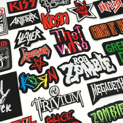 Collection of band logos on a white background