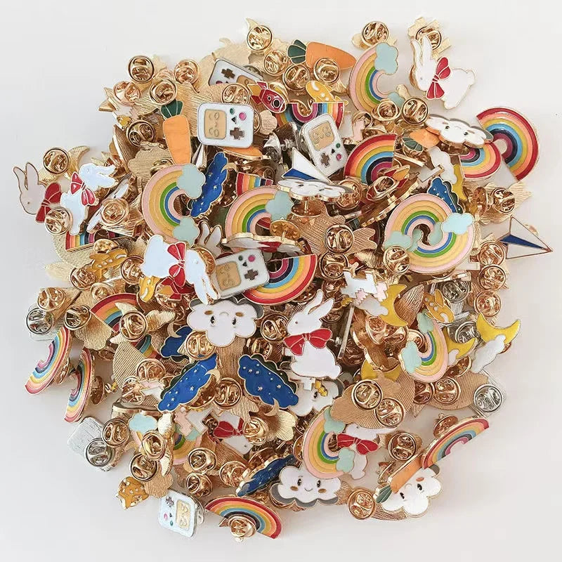 🎁100PCS Random Enamel Pins – Cute Animal, Plant & Cartoon Metal Lapel Badges for Bags & Clothes