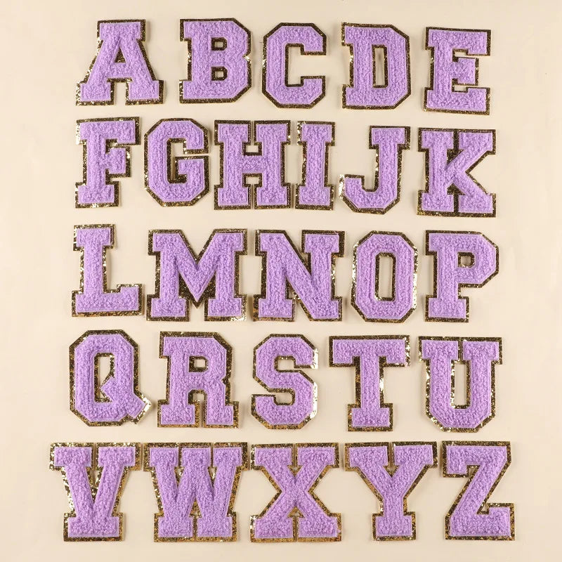 💜 A–Z Purple Towel Letter Patch — 8cm Iron-On Alphabet