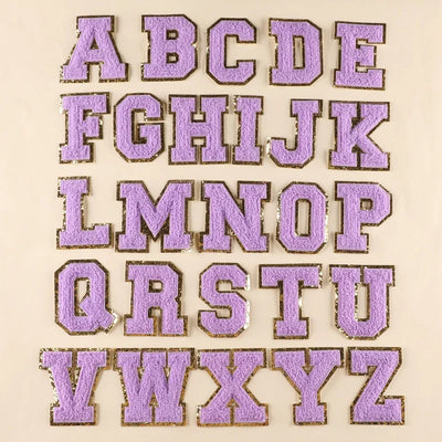 💜 A–Z Purple Towel Letter Patch — 8cm Iron-On Alphabet