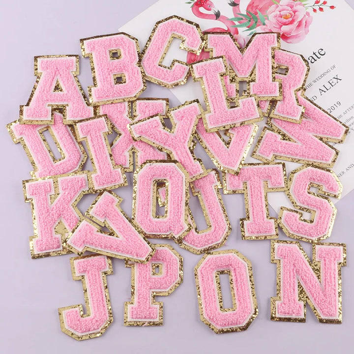 A-Z Letter Patches for Clothing Large Pink Towel Embroidery Patches on Clothes Stickers Appliques DIY Craft Accessories Size:8CM
