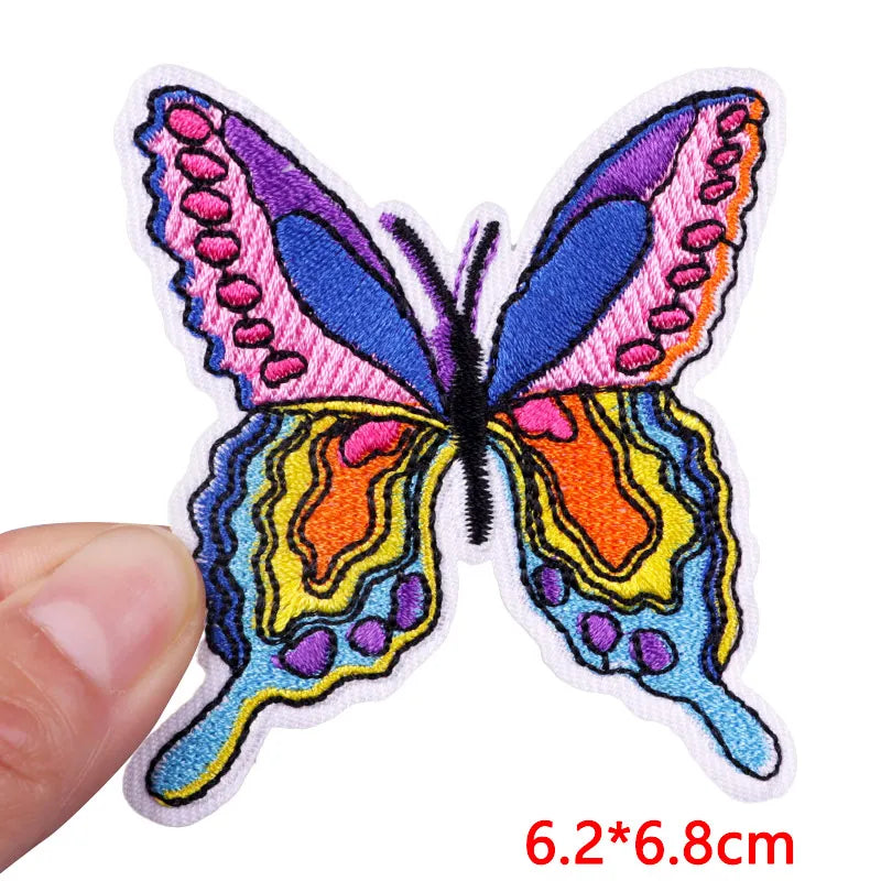 🧷 Cute Pink Aesthetic Embroidered Patch – Iron-On Butterfly, Rainbow, Heart, and Flower Designs for Jackets & DIY Clothing