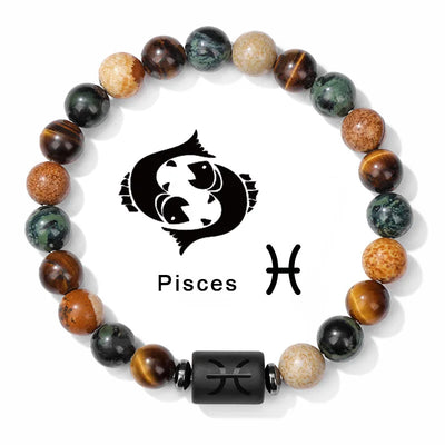 Pisces zodiac sign bracelet with multicolored beads on a white background