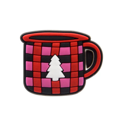Shoe charm ornament of Checkered mug with a tree design on a white background