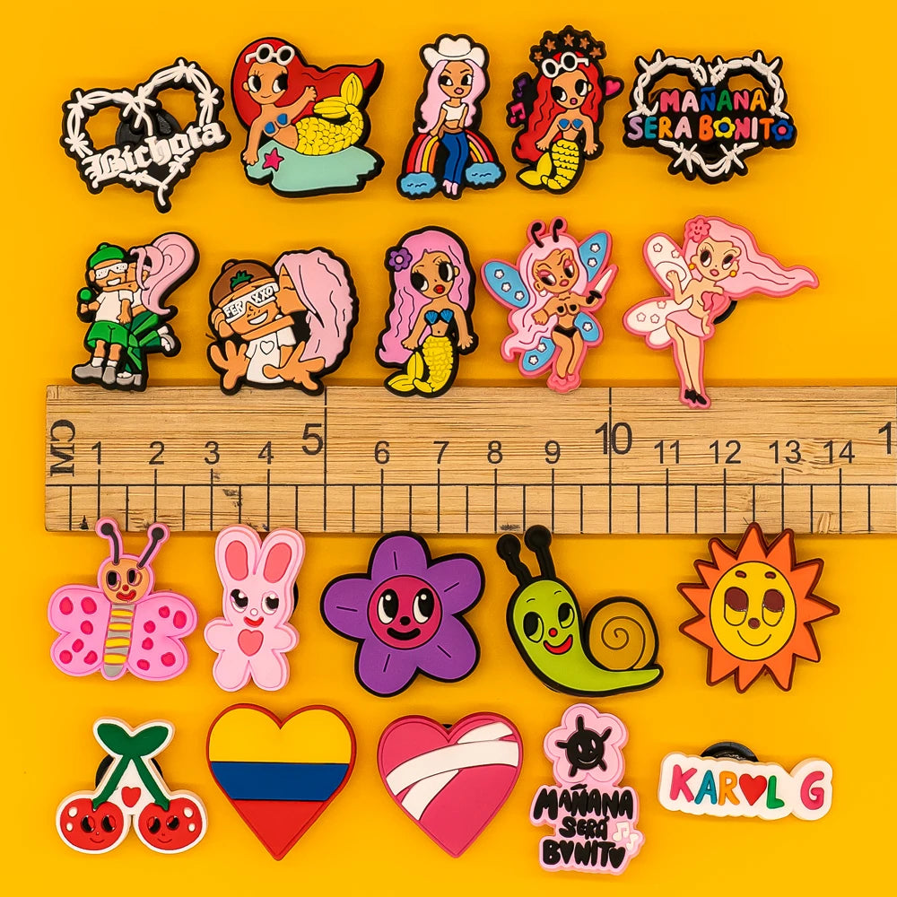🌈50pcs Karol G Shoe Charms – Mermaids, Hearts, Butterflies & “Mañana Será Bonito” Icons for Clogs