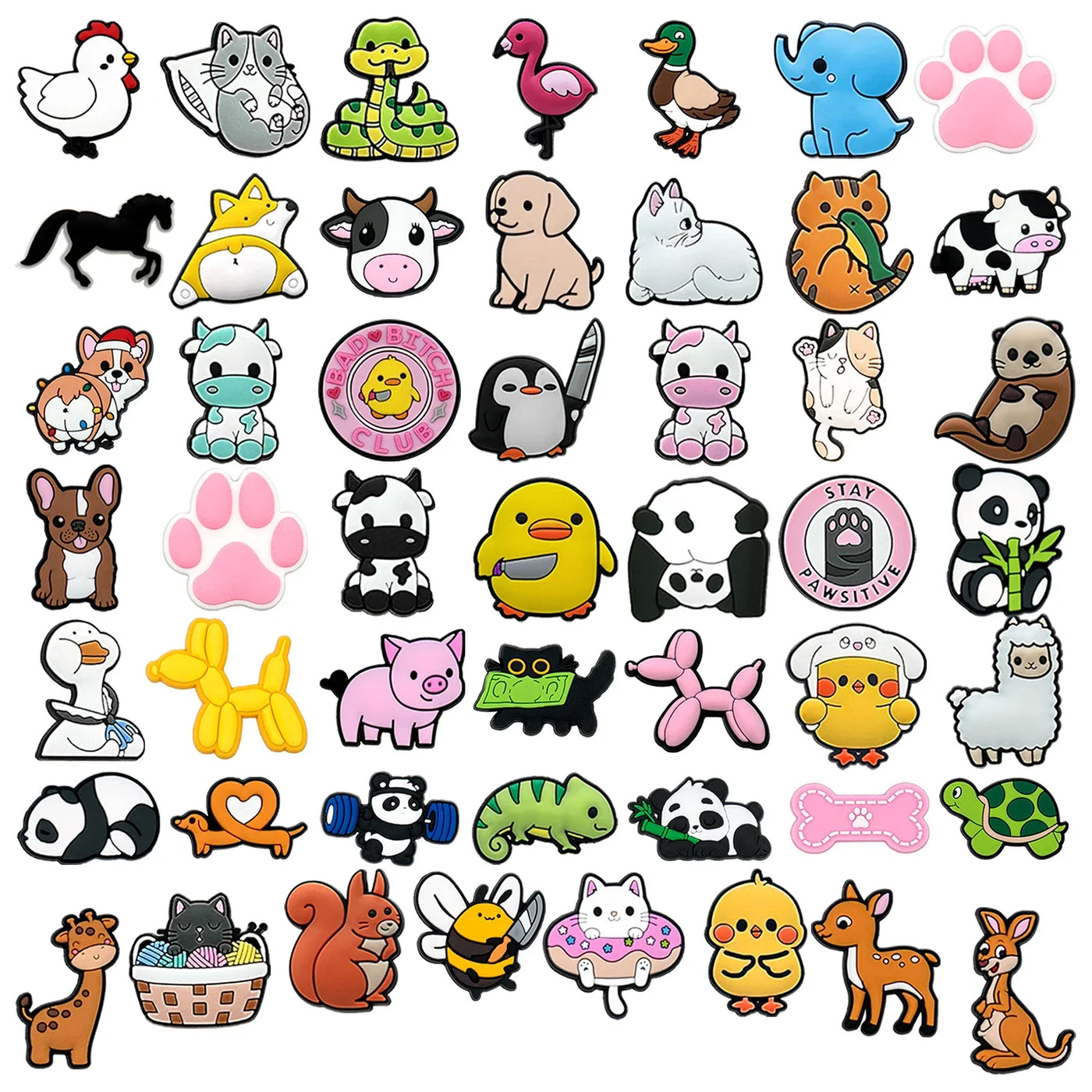 🦆50pcs Animal Shoe Charms – Cute Cats, Dogs, Ducks & More for Crocs, Sandals & Clogs