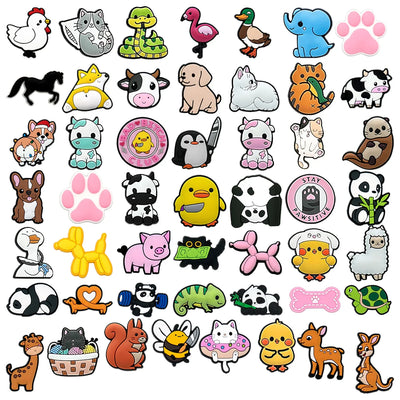 🦆50pcs Animal Shoe Charms – Cute Cats, Dogs, Ducks & More for Crocs, Sandals & Clogs