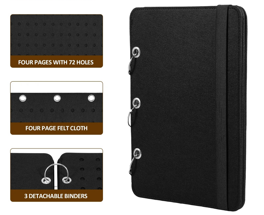 details of a Black jewelry display folder on a white background 