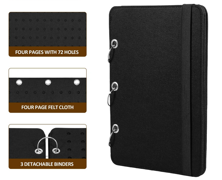 details of a Black jewelry display folder on a white background 