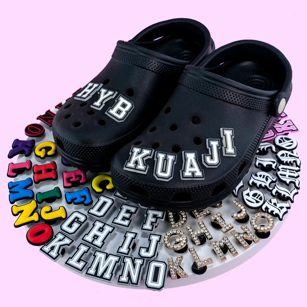 🔡26PCS Alphabet Shoe Charms – A–Z Letter Pins in LED, PVC & Metal for Clogs & More