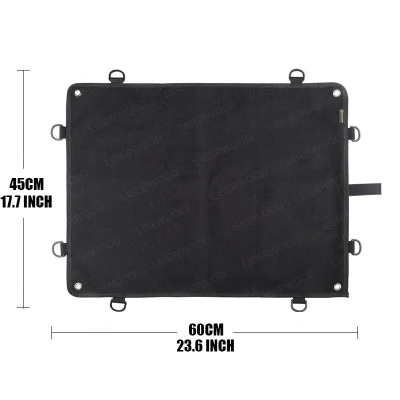 Black patch display board half rolled with dimensions 45x60cm on a white background