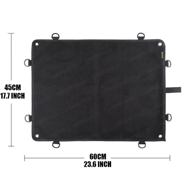 Black patch display board half rolled with dimensions 45x60cm on a white background