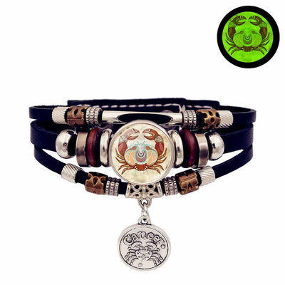 Multistrand bracelet with zodiac charm on a white background