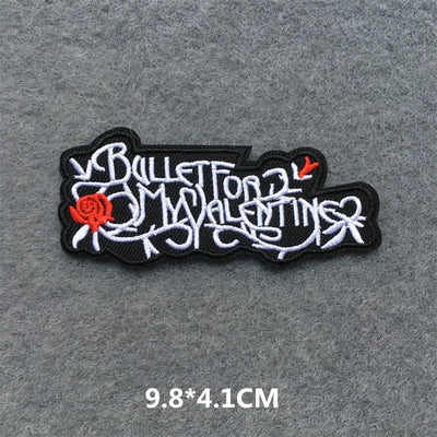 Embroidered patch with 'Bullet for My Valentine' logo on a gray background