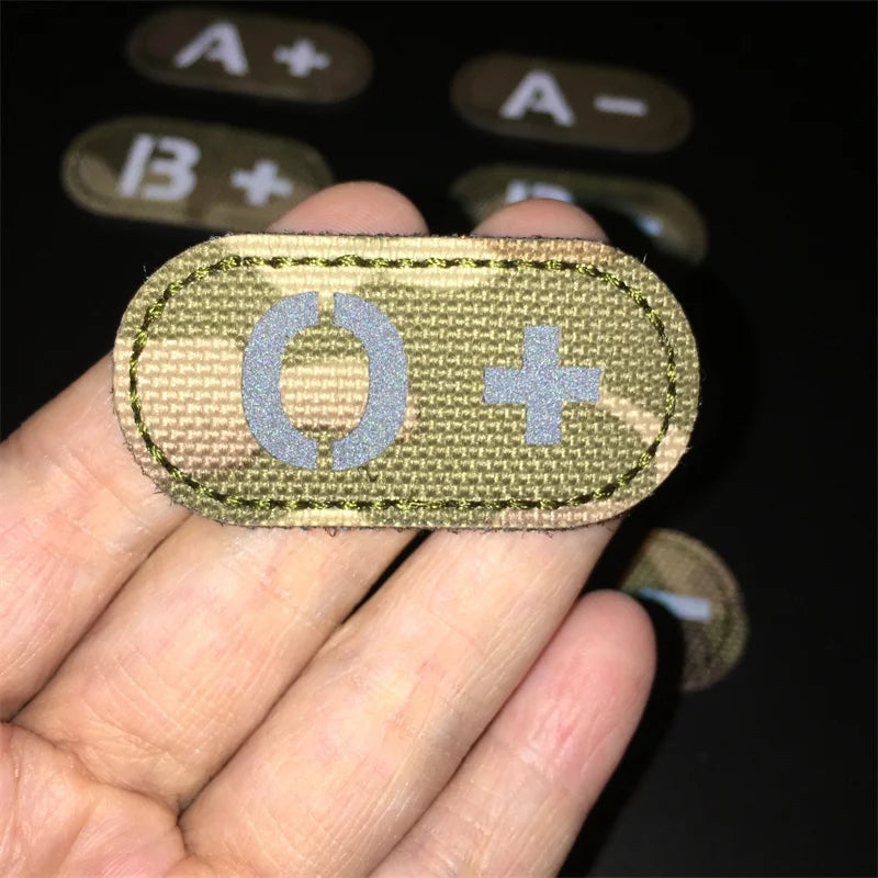 🪖 Tactical Blood Type Patch — Multicam IR Reflective Hook & Loop Badge for Vests, Packs & Field Gear