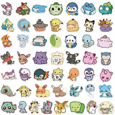 Collection of various cartoon characters stickers arranged in a grid on a white background
