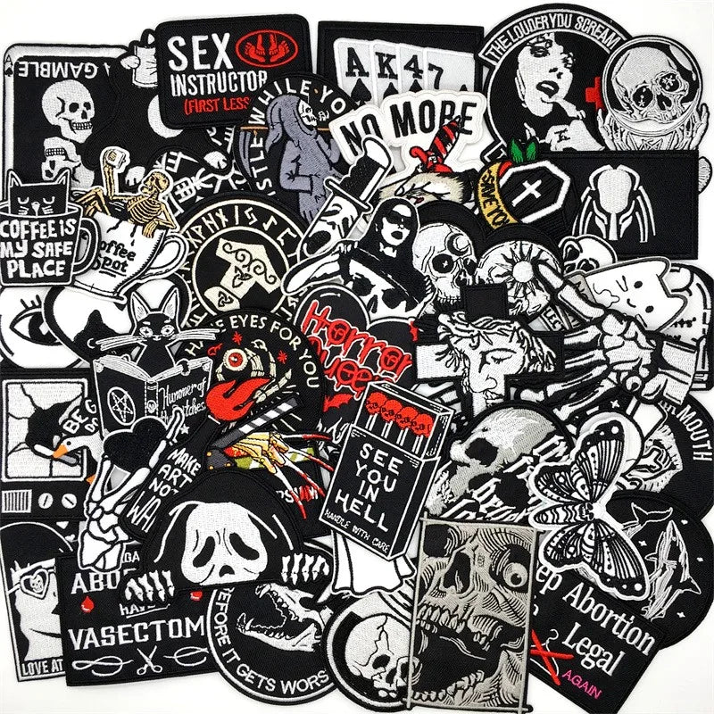🔥 50pcs Mixed Patch Pack — Punk, B&W & Kawaii Iron-On