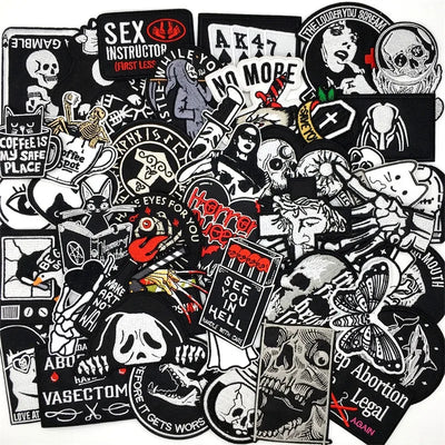 🔥 50pcs Mixed Patch Pack — Punk, B&W & Kawaii Iron-On