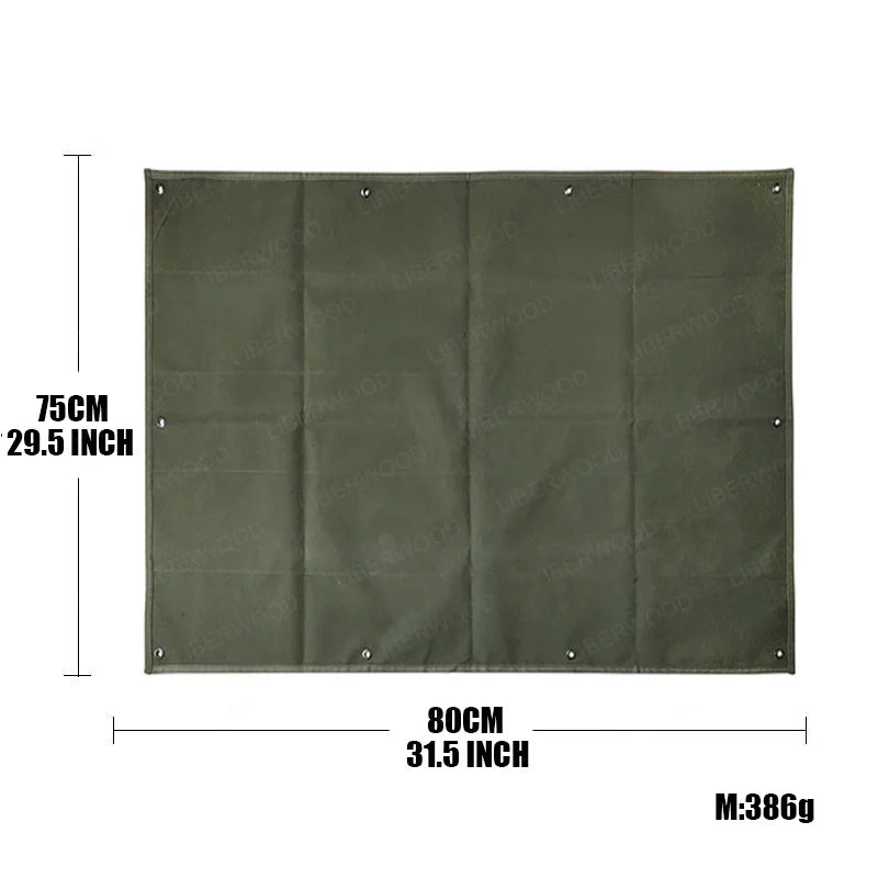 Green patch display board half rolled with dimensions 75x80cm and weight on a white background