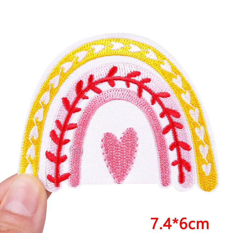 Cute Pink Aesthetic Embroidered Patch – Iron-On Butterfly, Rainbow, Heart, and Flower Designs for Jackets &amp; DIY Clothing
