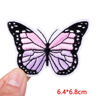 🧷 Cute Pink Aesthetic Embroidered Patch – Iron-On Butterfly, Rainbow, Heart, and Flower Designs for Jackets & DIY Clothing