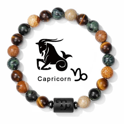 Beaded bracelet with Capricorn symbol and zodiac sign on a white background