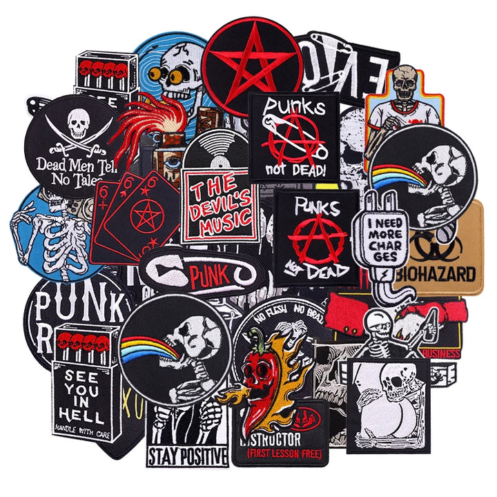 Collection of punk-themed stickers with various designs and text on a white background.