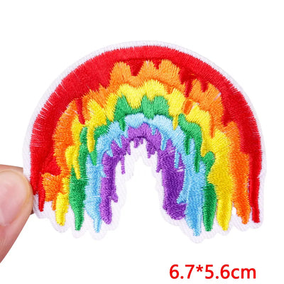 🧷 Cute Pink Aesthetic Embroidered Patch – Iron-On Butterfly, Rainbow, Heart, and Flower Designs for Jackets & DIY Clothing