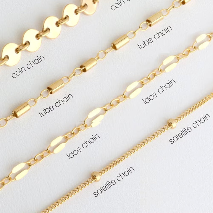 Four types of gold chains labeled &