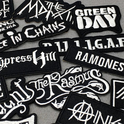 🎸 25pcs Rock Band Patch Pack — Black & White Iron-On